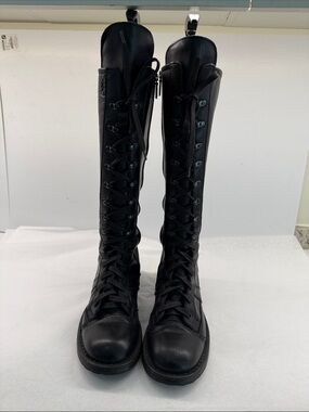 O.X.S Black Lace-Up Knee-High Combat Boots